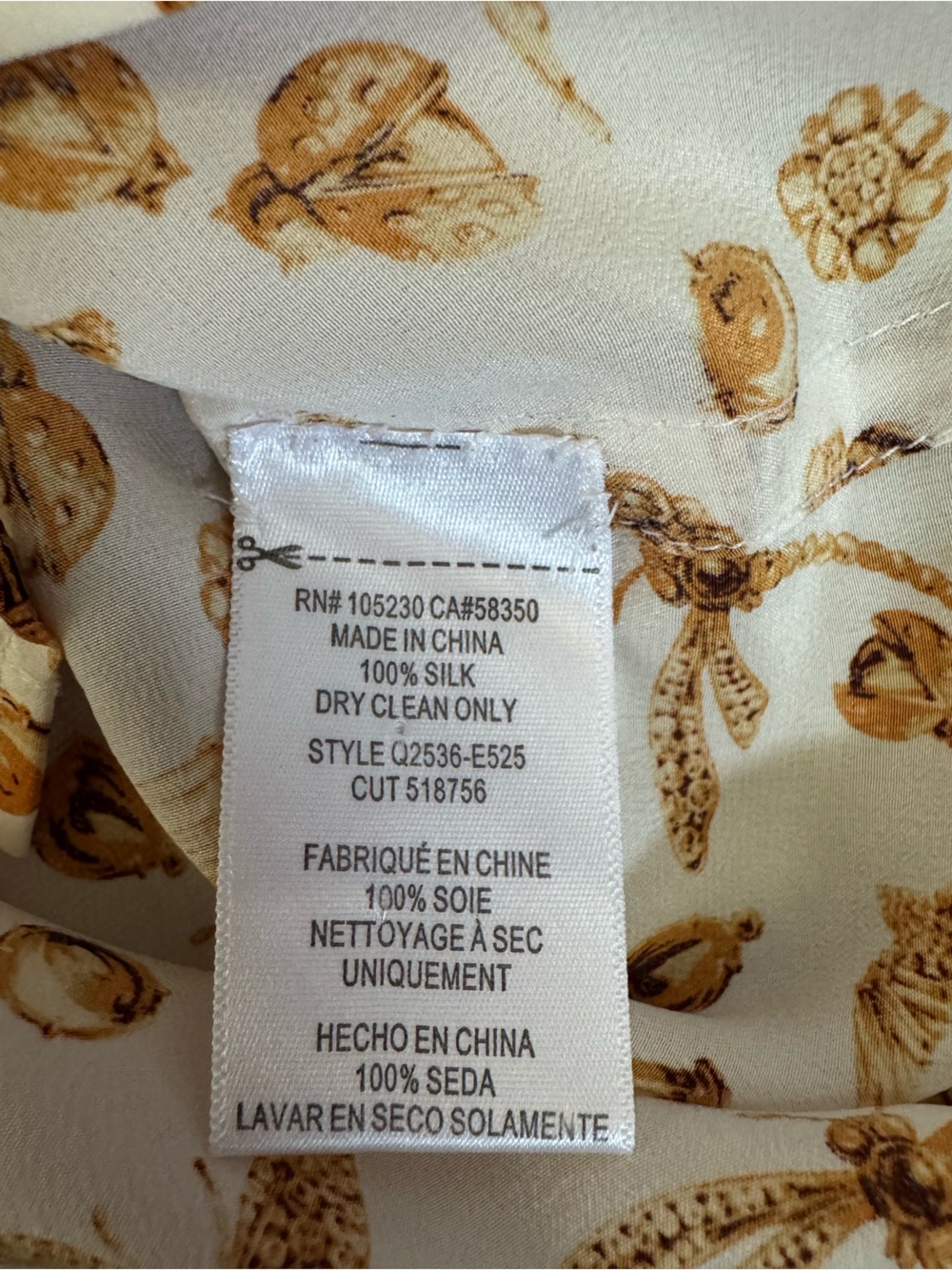 Equipment Femme Silk Blouse L Cream Gold Novelty Insect Bee Print Quiet Luxury - Picture 6 of 7